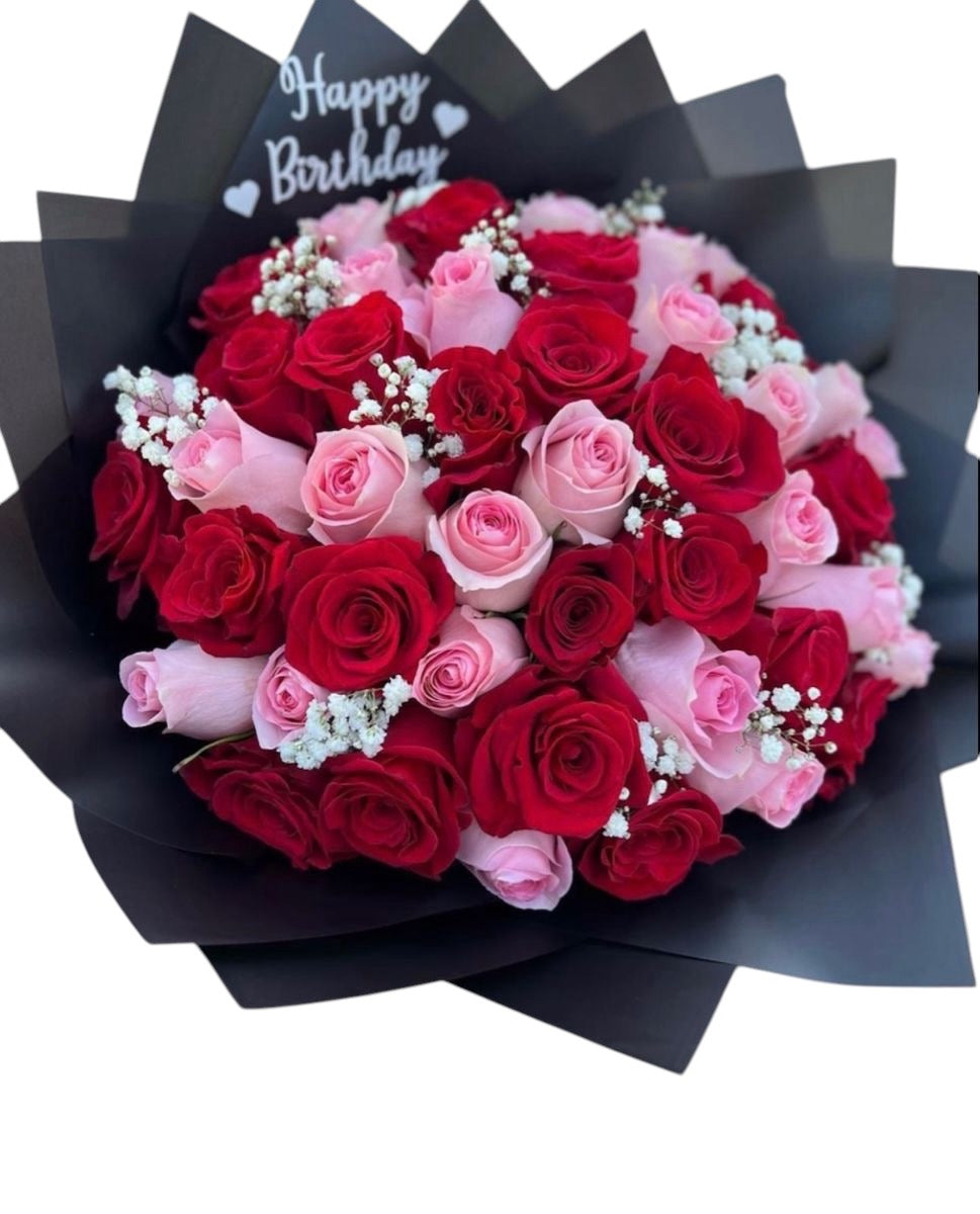 50 Pink and Red Roses Bouquet